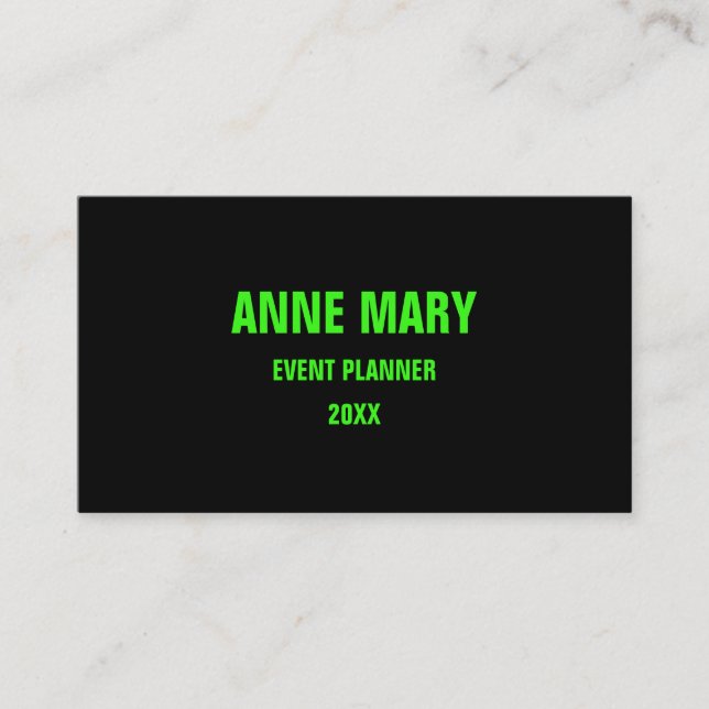 Carte De Visite Neon Green Black Couleur personnalisée Mariage Coo (Devant)