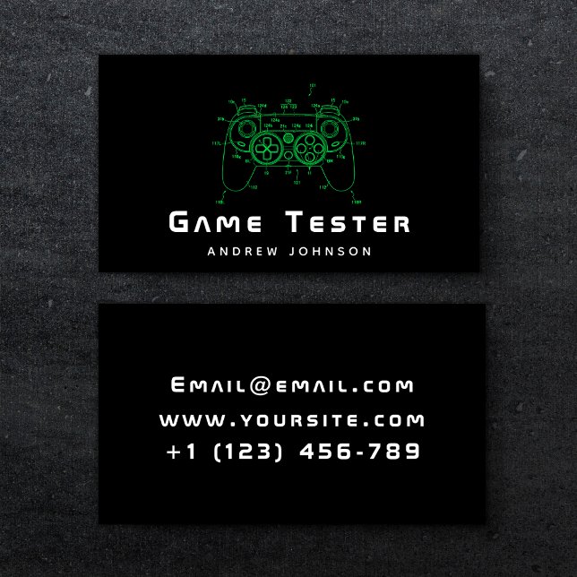 Carte De Visite Neon Green Contrôleur Joystick Jeu Tester Gamer (Créateur téléchargé)