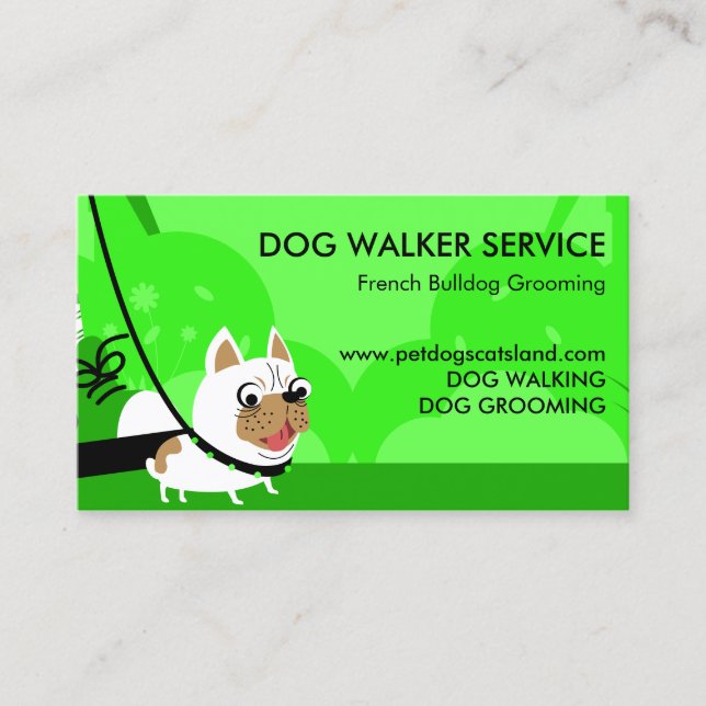 Carte De Visite Neon green Dog Walker Service Français Bulldog (Devant)