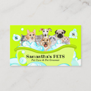 Carte De Visite Neon Green Spa Sitter Groom PetCare Baignade