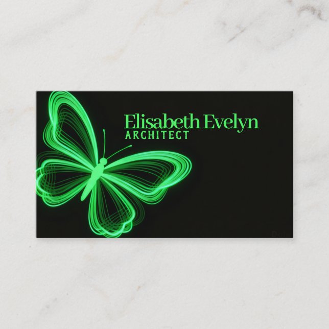 Carte De Visite Neon Green Wings: Futuristic Business Card Art (Devant)