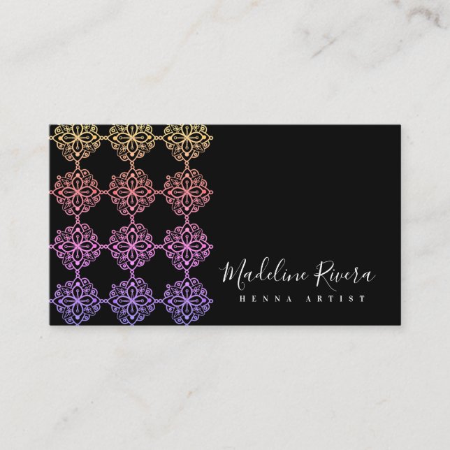 Carte De Visite Neon Mandala Henna Artiste Yoga Macrame (Devant)