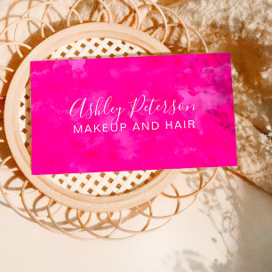 Carte De Visite Neon Pink aquarelle cheveux maquillage typographie
