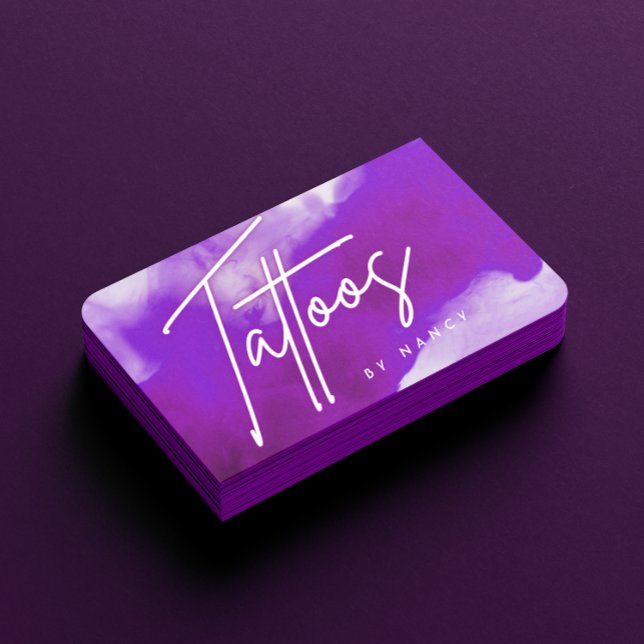 Carte De Visite Néon & Purple Tabouret Artiste de tatouage (Créateur téléchargé)