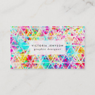 Carte De Visite Neon rose arc-en-ciel Aquarelle Triangles Motif
