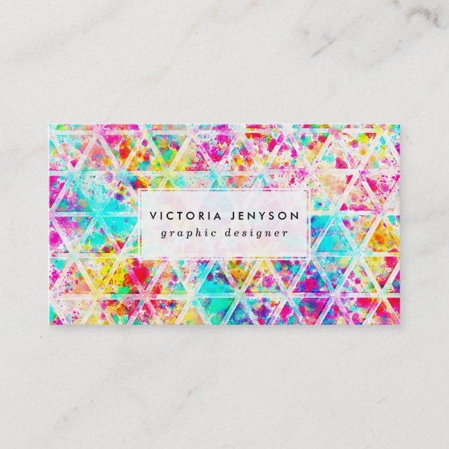 Carte De Visite Neon rose arc-en-ciel Aquarelle Triangles Motif (Devant)