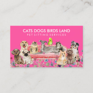 Carte De Visite Neon Rose Chien Chat Bird Hotel Sofa Animaux assis
