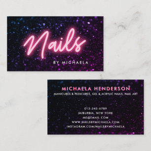 Carte De Visite Neon rose et Parties scintillant Nail Salon/Techni