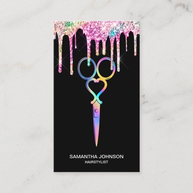 Carte De Visite Neon Unicorn Holographe coiffeuse (Devant)