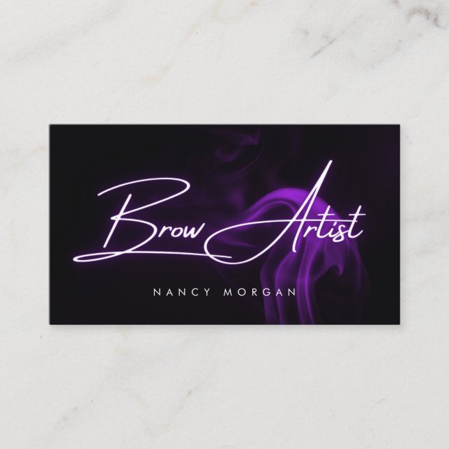 Carte de visite néon violet typographie Brow Artis (Devant)