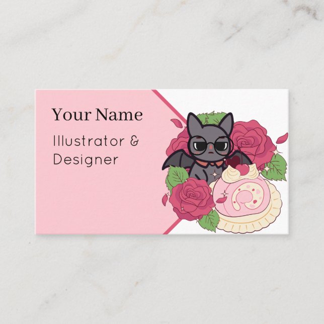 Carte De Visite Nerdy Bat et Rose Swiss Roll (Devant)