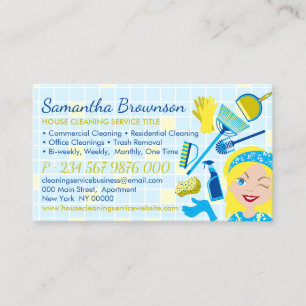 Carte De Visite Nettoyage Bleu Jaune Conciergerie Femme de Ménage