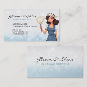 Carte De Visite Nettoyage Bleu Lady Service de nettoyage Brown des