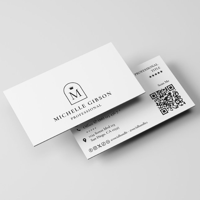 Carte De Visite Nettoyage de couronne d'archive initial minimal Pr (Minimal Initial Arch Crown Clean Professional with Tiktok X linkedin Meta Instagram Business Card
)