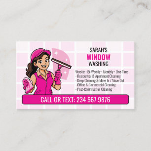 Carte De Visite Nettoyage de fenêtres Rose QR Fille de dessin anim