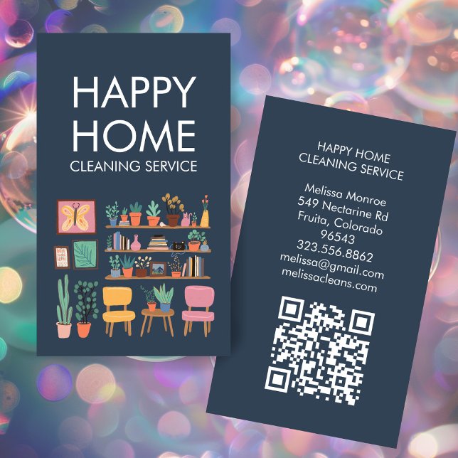 Carte De Visite Nettoyage de la maison Cute Livingroom Art personn (House Cleaning Cute Livingroom Art Custom QR Code Business Card
)