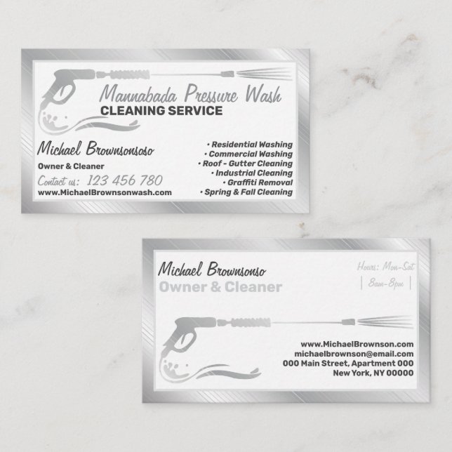 Carte De Visite Nettoyage de la pression Lavage de puissance Silve (Devant / Derrière)