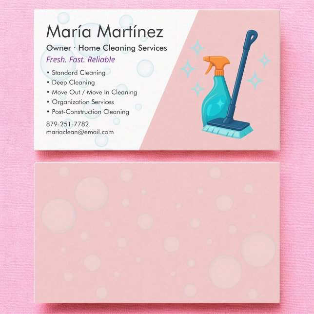 Carte De Visite Nettoyage de maison professionnel rose (Créateur téléchargé)