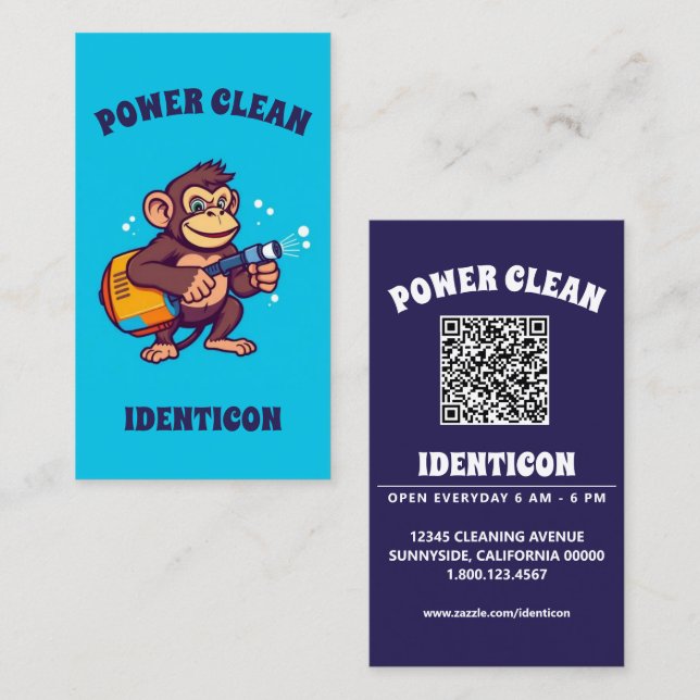 Carte De Visite Nettoyage de singe avec QR code (Devant / Derrière)