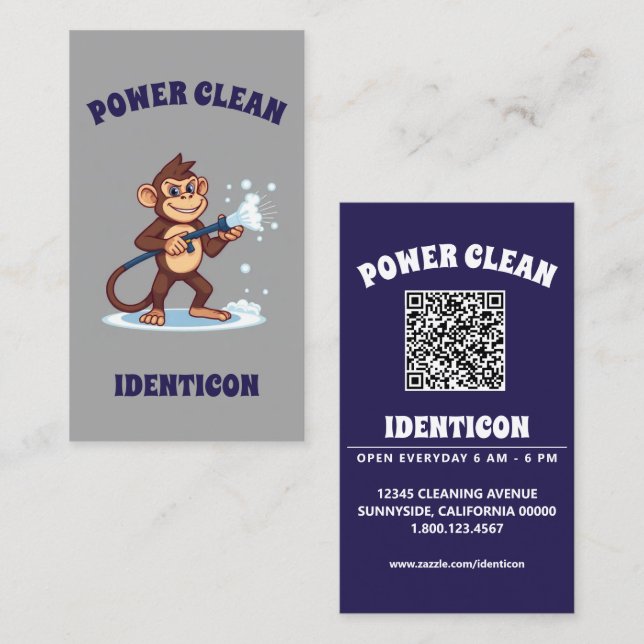 Carte De Visite Nettoyage de singe avec QR code (Devant / Derrière)
