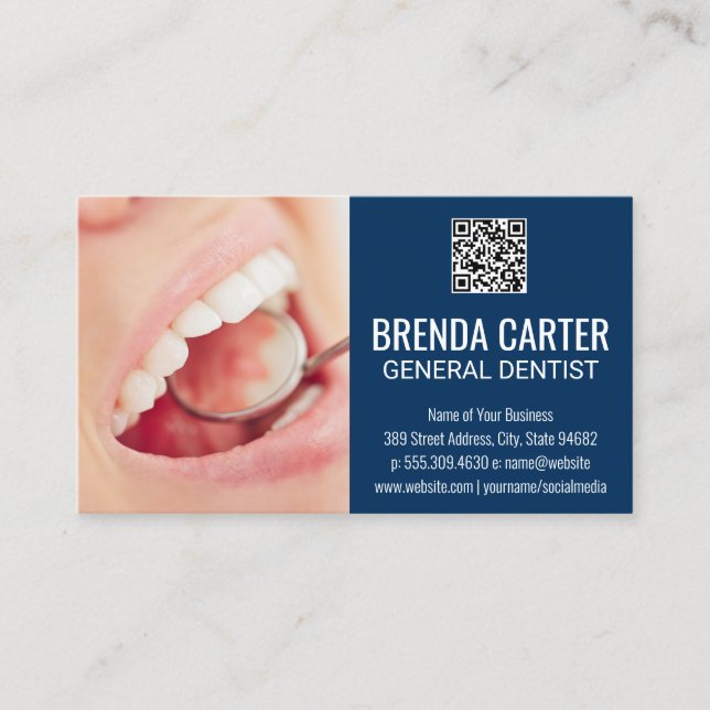 Carte De Visite Nettoyage des dents | Code QR Scan (Devant)
