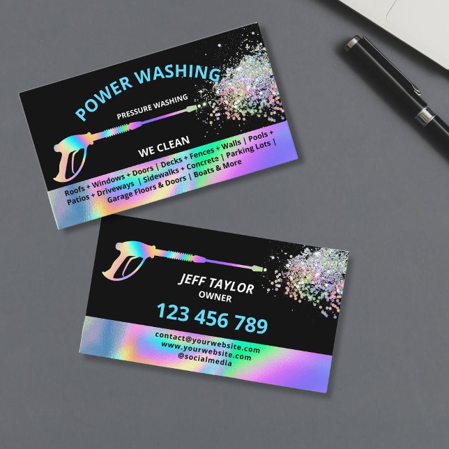 Carte De Visite Nettoyage haute pression professionnel (holographic pressure washing)