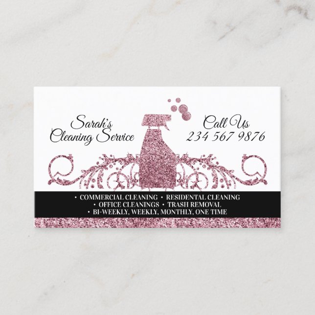 Carte De Visite Nettoyage Maid Janitorial services rose pétillant (Devant)
