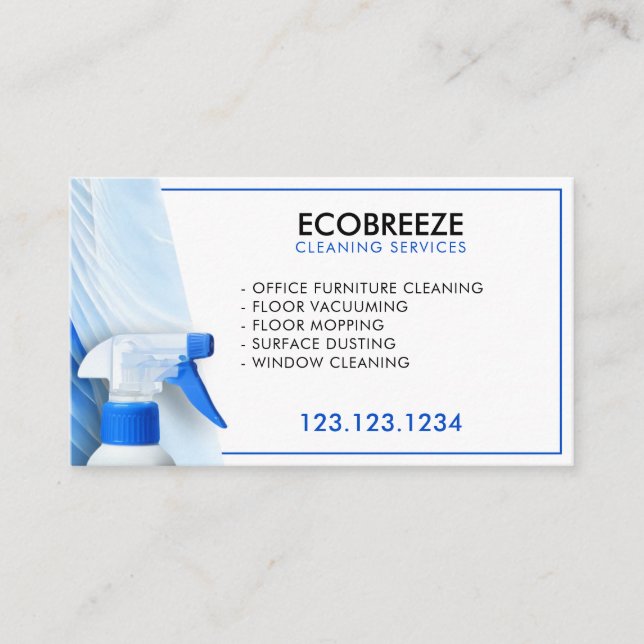 Carte De Visite Nettoyage moderne des bureaux blancs et bleus (Devant)