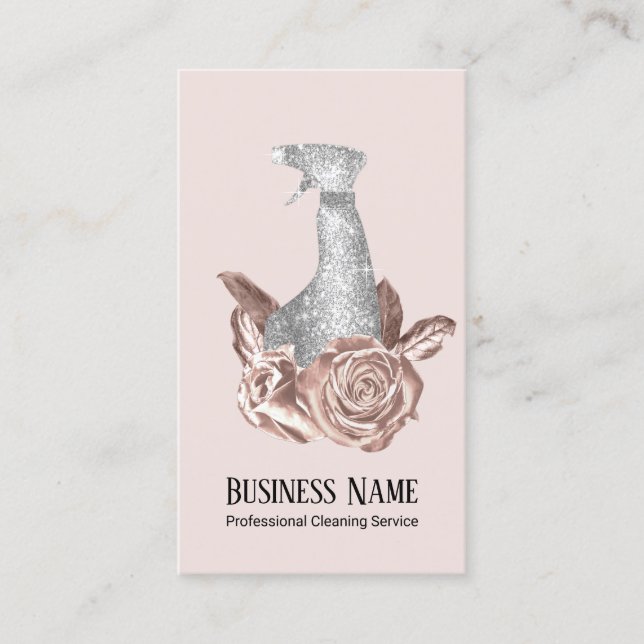 Carte De Visite Nettoyage moderne Rose Gold Floral Spray nettoyant (Devant)