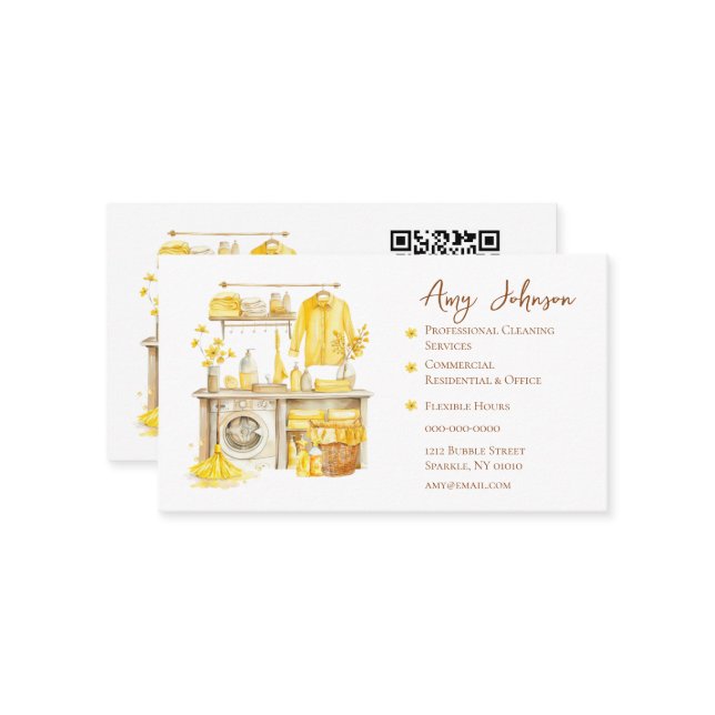 Carte De Visite Nettoyage professionnel aquarelle (Devant/Arrière en situation)