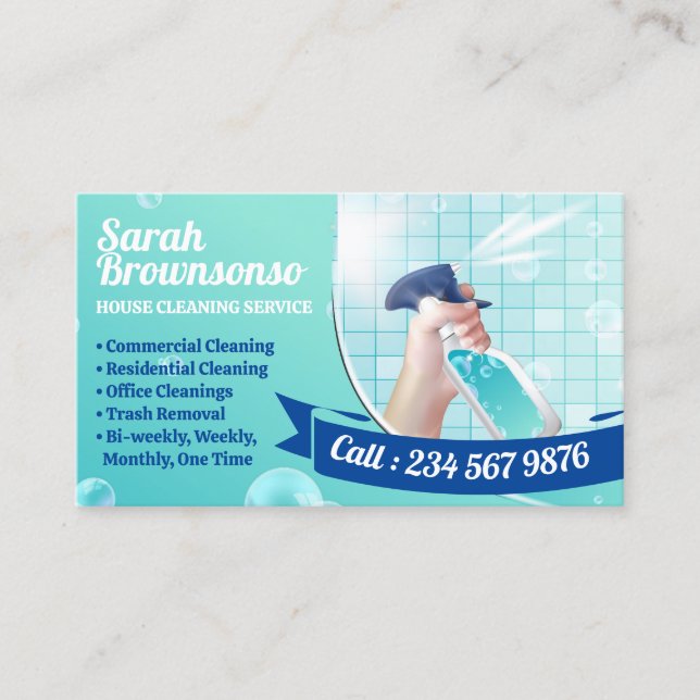 Carte De Visite Nettoyage Salle de Bain Navy Vert (Devant)