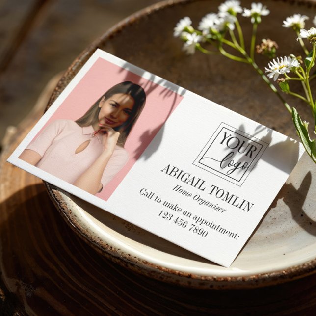 Carte De Visite Nettoyer le logo blanc et la photo personnelle (Créateur téléchargé)