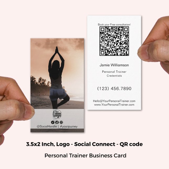 Carte De Visite Nettoyer le logo photo approchable Personal Traine (3.5x2 Inch, Clean Approachable Photo Logo Personal Trainer Business Card)