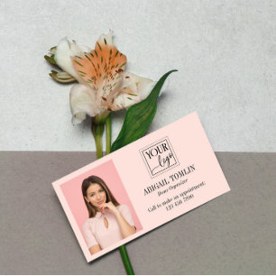 Carte De Visite Nettoyer le logo rose pâle et la photo personnelle
