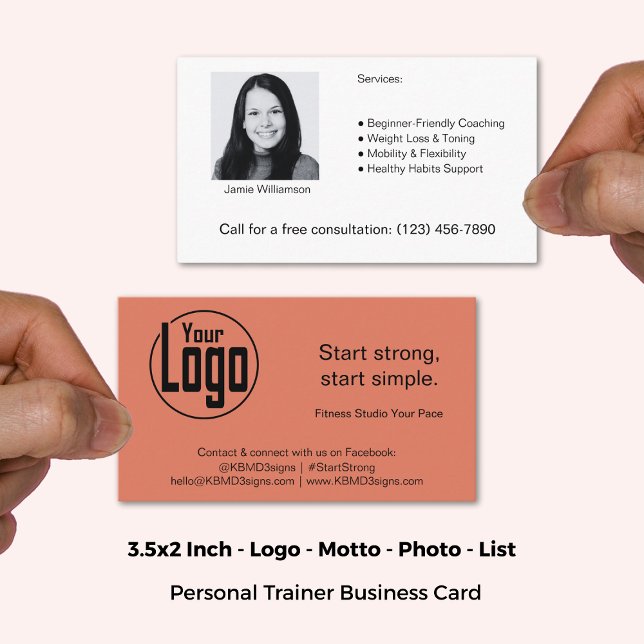 Carte De Visite Nettoyer Logo Approchable Image Entraîneur personn (3.5x2 Inch, Clean Approachable Logo Image Personal Trainer Business Card)
