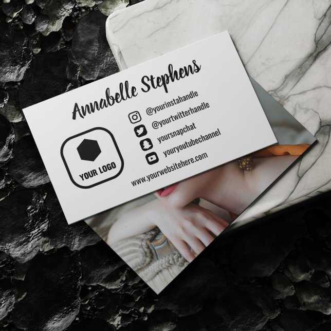 Carte De Visite Nettoyer noir blanc médias sociaux icônes photo et (Créateur téléchargé)