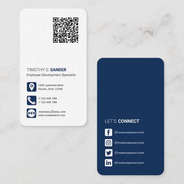 Carte De Visite Networking QR code professionnel médias sociaux bl (Devant / Derrière)