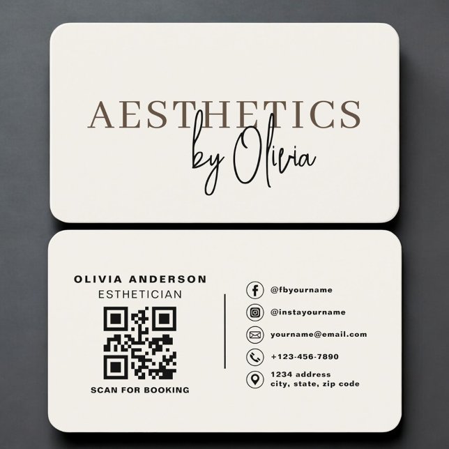 Carte De Visite Neutral Esthetician Skincare QR Code Professional (Créateur téléchargé)