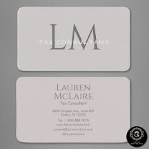 Neutral Taupe Gray Monogram Business Card