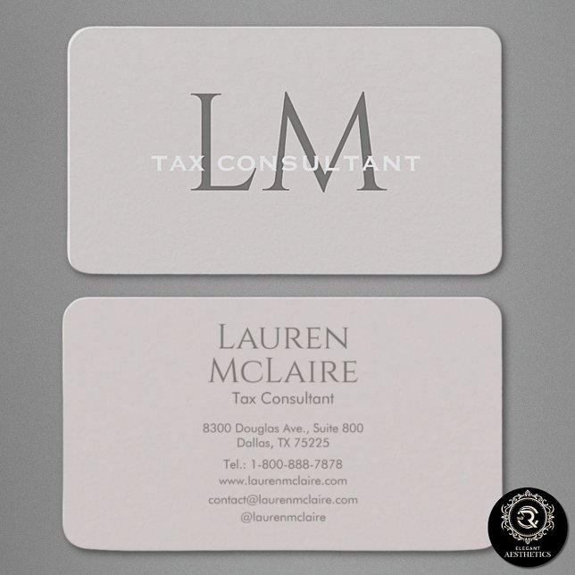 Carte De Visite Neutral Taupe Gray Monogram Business Card (Créateur téléchargé)