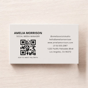 Carte De Visite Neutre Beige QR Code minimaliste Professionnel