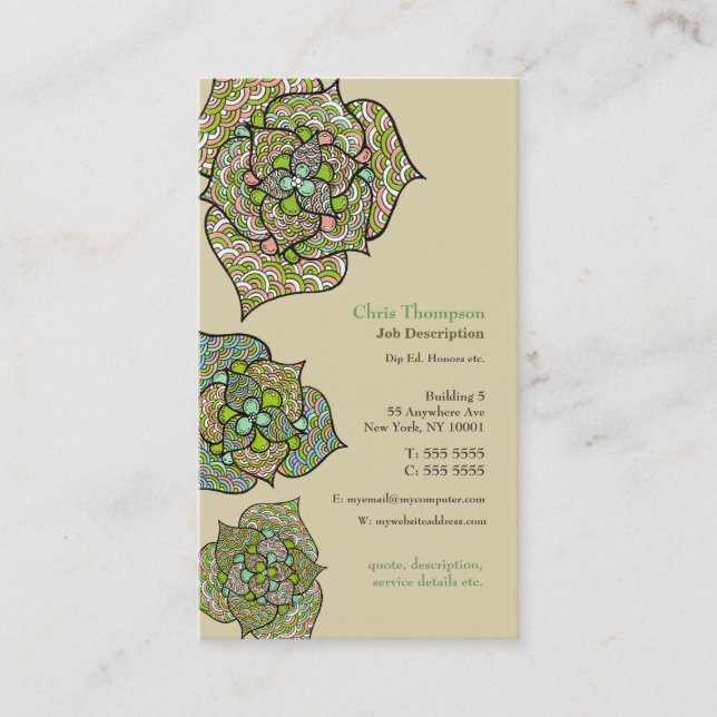 Carte de visite neutre floral d'environnement vert (Devant)
