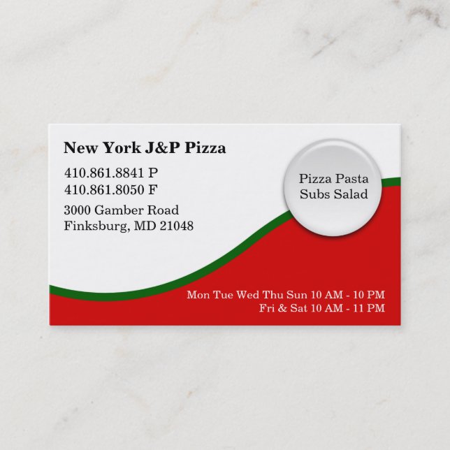 Carte De Visite New York J Et P Pizza - NOUVEAU (Devant)