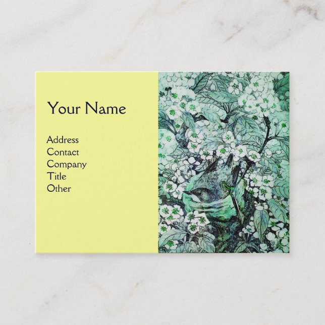 Carte De Visite NID D'OISEAU, monogramme, vert blanc jaune (Devant)