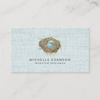 Carte De Visite Nid d'oiseau rustique élégant Lin pastel bleu