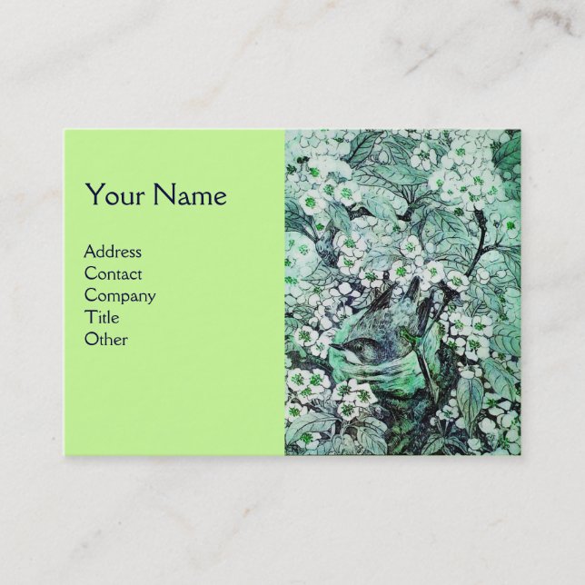 Carte De Visite NID OISEAU, monogramme, vert blanc (Devant)