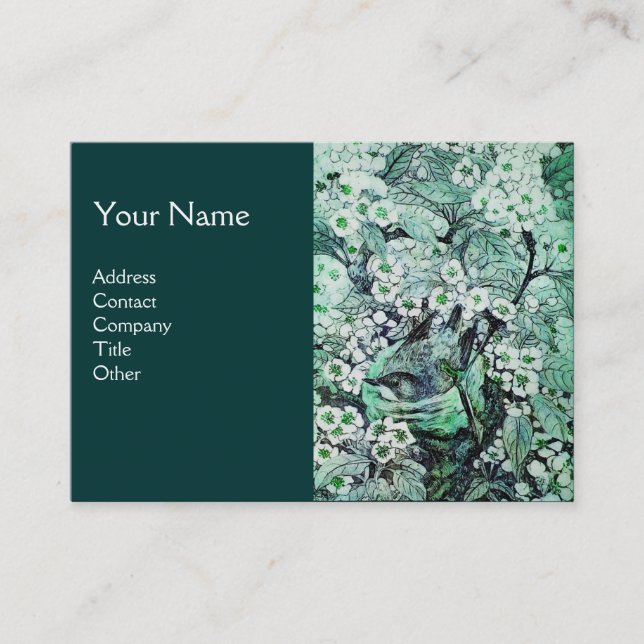 Carte De Visite NID OISEAU, monogramme, vert blanc noir (Devant)