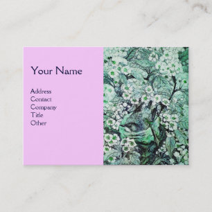 Carte De Visite NID OISEAU, monogramme, vert blanc rose