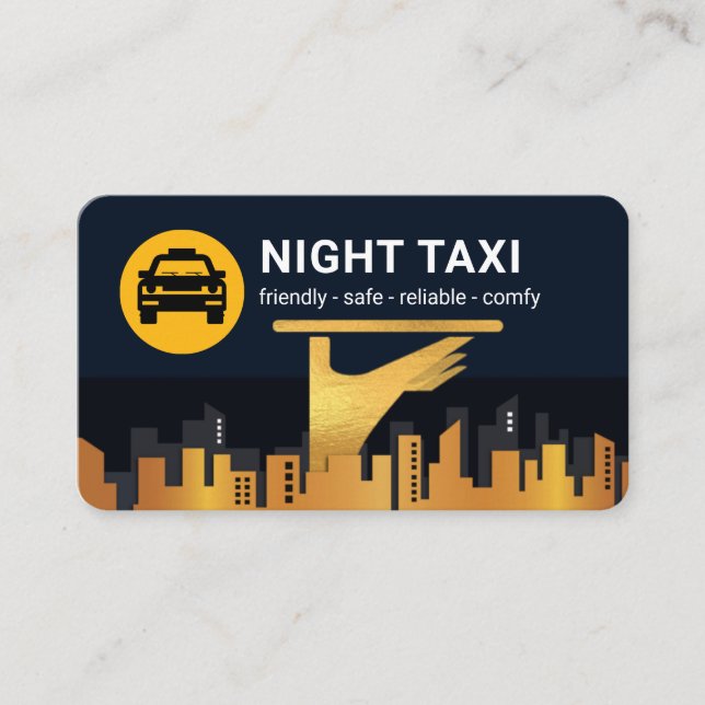 Carte De Visite Night Taxi Cab Service City Silhouette  (Devant)