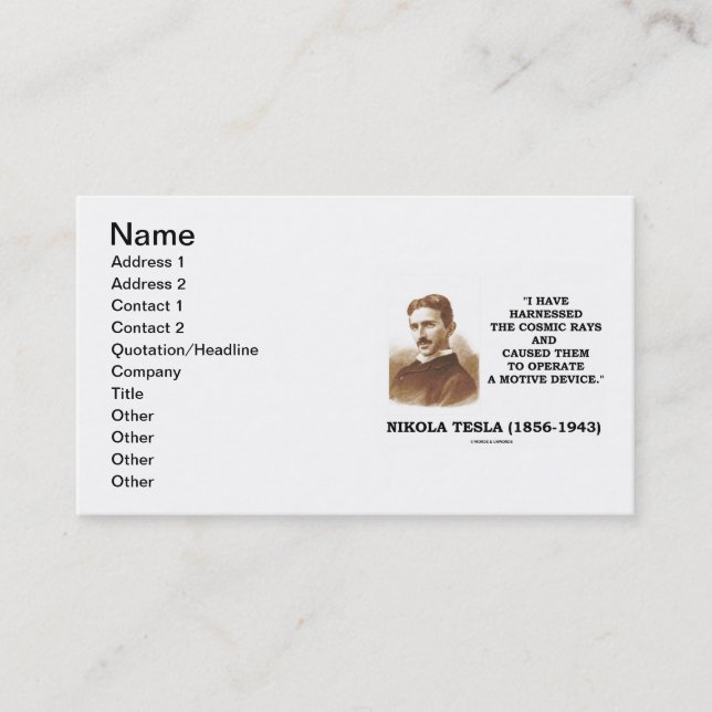 Carte De Visite Nikola Tesla I ont armé les rayonnements (Devant)